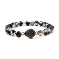 Bracelet en perles de cristal gris foncé facettées avec pendentif druzy doré en goutte - Perles Gris Foncé Avec Pendentif Goutte d'Eau Doré (BC272)