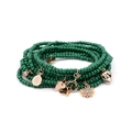 Multi-layer Miyuki Tila bracelet with deep green beads and gold skull sun charms - Dark Green Style (BC224-16)