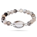 Bracelet en perles de pierre dragon naturelle avec centre en cristal scintillant - Agate Veine de Dragon Grise Avec Cristal Argenté (BC67-2)