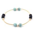 Detail view of gold coiled bracelet with blue turquoise beads and navy wood accents - Blue Tones Mixed Style (BC380-8)
