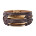Bracciale multistrato in pelle intrecciata marrone scuro con tubi dorati e chiusura - Marrone Scuro Viola (BC375-11)