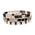 Handmade Miyuki Tila bead bracelet set in black, gold and iridescent colors - Black White Gold Rainbow (BCSET301-17)