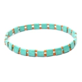 Handmade Miyuki Tila bead bracelet featuring turquoise square beads and orange spacers - Turquoise/Bright Orange (BC356-5)
