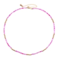Collier artisanal perlé en verre rose et doré avec une chaîne d'extension en métal doré - Perles Rose Transparent (NKS247-8)