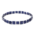 Blue Tila bead elastic bracelet for women featuring shimmering square beads and accents - Dark Blue/White (BC356-7)