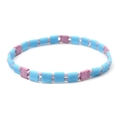 Woven Miyuki Tila bead bracelet featuring light blue and lavender matte square beads - Sky Blue/Light Purple (BC356-8)