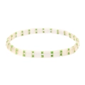 Japanese Tila bead bracelet with milky white translucent and vibrant green beads - Milky White/Green (BC356-9)