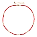 Collier fait main en perles rouges avec perles dorées et fermoir mousqueton réglable - Perles Rouges (NKS247-11)