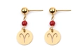 Boucles d'oreilles signe Bélier dorées avec perles rouges et disques ajourés - Bélier Doré (EA075-1)
