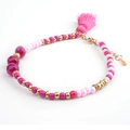 Bohemian crystal beaded bracelet in pink and white tones with a delicate fiber tassel charm - BC170-5 Pink Tassel