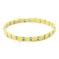 Miyuki Tila bead woven bracelet featuring yellow flat beads and blue cylinder accents - Yellow/Lake Blue (BC356-12)