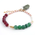 Bohemian beaded bracelet featuring red and green stones with an army green silk tassel - BC170-6 Dark Green Tassel