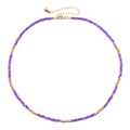 Collier de perles en verre violet avec accents dorés et fermoir mousqueton ajustable - Perles Violettes (NKS247-14)