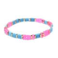 Boho-Miyuki-Tila-Perlenarmband mit hellblauen flachen Perlen und rosa Akzenten - Hellblau & Rosa (BC355-1)