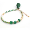 Bohemian beaded bracelet featuring faceted emerald green crystals and dark green tassel - BC170-7 Emerald Green Tassel