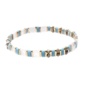 Blau-weißes japanisches Tila-Perlenarmband mit goldenen Trennern und grauen Perlen - Himmelblau & Weiß (BC355-2)
