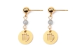 Boucles d'oreilles signe Vierge dorées avec perles grises sur fond blanc pur - Vierge Doré (EA075-6)