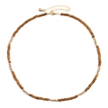 Sautoir DIY en perles de verre marron foncé et or avec fermoir mousqueton robuste - Perles Brun Foncé (NKS247-17)