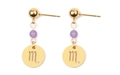 Boucles d'oreilles Scorpion dorées avec perles violettes et pendentifs zodiaque - Scorpion Doré (EA075-8)