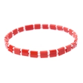 Red and white geometric Miyuki Tila bead woven bracelet with rectangle tiles - Red/White (BC356-17)