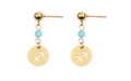 Boucles d'oreilles Sagittaire dorées en acier inoxydable avec perles bleu clair - Sagittaire Doré (EA075-9)
