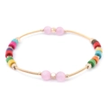 Golden spring bracelet with colorful beads and translucent pink spheres in a vibrant style - Pink Translucent Bead Style (BC381-2)