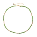 Collier fait main en perles de cristal de verre vert avec perles dorées et fermoir homard - Perles Vertes (NKS247-21)
