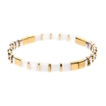 Japanese Tila bead bracelet in gold and white colors with minimalist woven square beads - Gold & White (BC355-7)