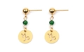 Boucles d'oreilles Capricorne dorées avec perles vertes et pendentif zodiaque - Capricorne Doré (EA075-11)
