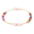Bohemian gold spring bracelet featuring colorful wooden beads and pink quartz stones - Pink Bead With Colorful Square Bead Style (BC381-3)