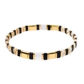 Pulsera Miyuki Tila artesanal con cuentas doradas y negras y cristales blancos - Estilo Dorado y Negro (BC354-6)