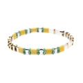 Rainbow Tila bead bracelet with yellow, white, and gold rectangular tiles and green crystals - Colorful Patchwork (BC355-8)