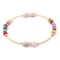 Colorful beaded spring bracelet with gold metal wire and natural stone beads - Grey Beige Bead Style (BC381-4)