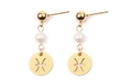 Boucles d'oreilles pendantes en acier doré avec perle et pendentif signe Poissons - Poissons Doré (EA075-12)