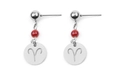 Boucles d'oreilles signe Bélier en argent avec perle rouge et pendant en acier inoxydable - Bélier Argenté (EA075-13)