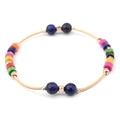 Pulsera de alambre dorado con lapislázuli azul y cuentas de madera coloridas - Estilo de Cuenta Azul Oscuro (BC381-5)