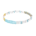 Bohemian light blue and white Tila Miyuki bead bracelet with gold spacers and elastic band - Blue & White (BC355-9)