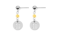 Boucles d'oreilles signe Gémeaux en argent avec perles jaunes sur fond blanc - Gémeaux Argenté (EA075-15)