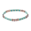 Handmade Miyuki Tila bead bracelet with teal square beads and lilac crystal accents - Teal & Purple (BC355-11)