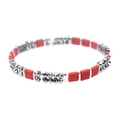 Pulsera artesanal de cuentas Miyuki Tila con cuentas cuadradas rojas mate y detalles de hematita - Estilo Rojo y Gris (BC354-11)
