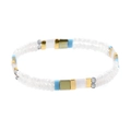 Double-layer Tila bead bracelet featuring white, gold, and light blue square accents - Iridescent Patchwork (BC355-14)