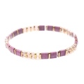 Pulsera artesanal de cuentas Miyuki Tila con piedras púrpuras y separadores dorados - Estilo Púrpura y Rosa (BC354-13)