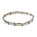 Japanese Tila beads bracelet with grey faceted crystals and square metallic charms - Blue & White Patchwork (BC355-15)