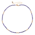 Collier en perles de verre violet foncé avec fermoir mousqueton doré et chaîne d'extension - Perles Violet Foncé (NKS247-29)