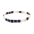 Bohemian Tila bead bracelet featuring deep blue, gold, and white faceted crystals - Dark Blue & Gold (BC355-16)