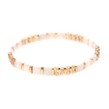 Pulsera artesanal Miyuki Tila con cuentas blancas y cristales de color champán - Estilo Blanco y Champaña (BC354-15)