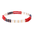 Pulsera de cuentas Miyuki Tila hecha a mano con detalles en rojo, azul y dorado - Estilo Segmentado Rojo Blanco y Azul (BC354-17)