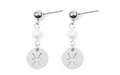 Boucles d'oreilles signe Poissons avec pendentifs en acier et perles blanches - Poissons Argenté (EA075-24)