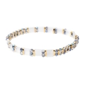 Colorful Tila beads stretch bracelet with white tiles, gold spacers and blue-grey beads - Blue & Gray Mix (BC355-19)
