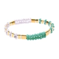 Pulsera Miyuki hecha a mano con cuentas facetadas en verde claro y violeta lavanda - Estilo de Doble Fila Verde y Púrpura (BC354-19)